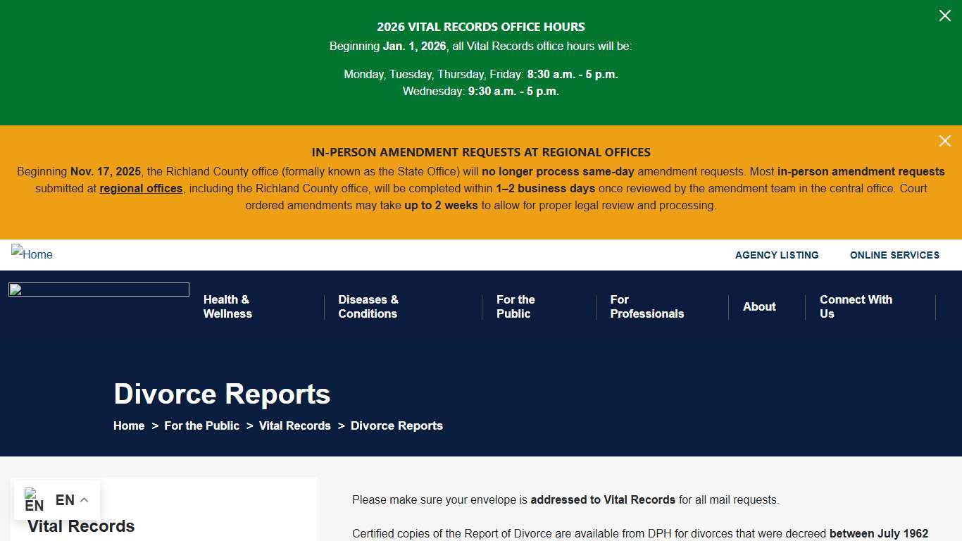 Divorce Reports | South Carolina Department of Public Health