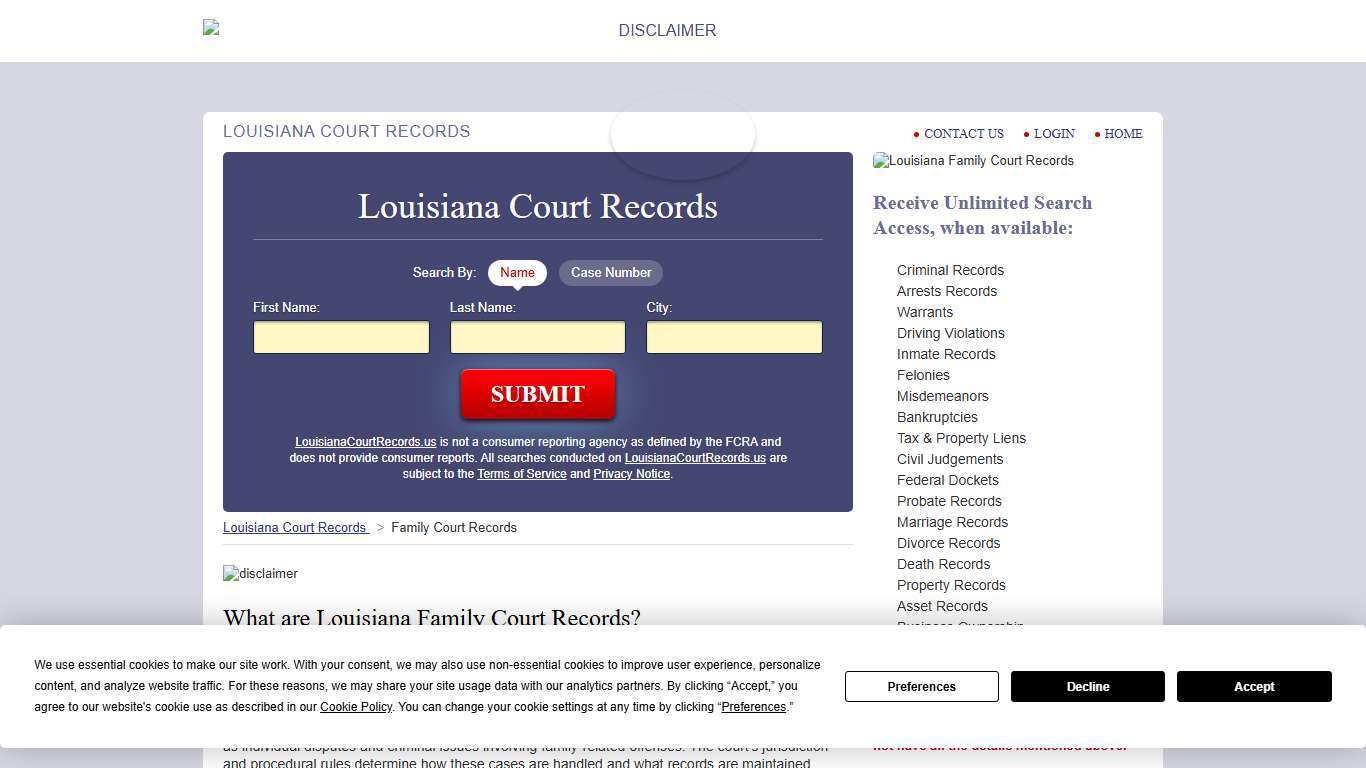Louisiana Family Court Records | LouisianaCourtRecords.us